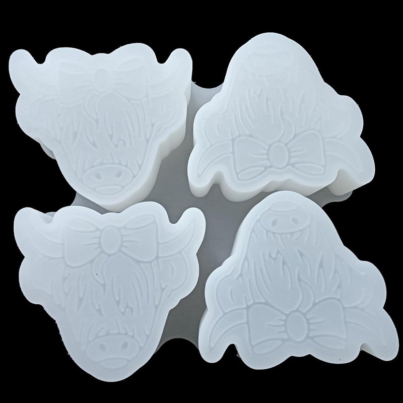 Fuehbur 【300+ Design Optional】 4 Cavity Highland Cow Shape Freshie Mold, Silicone Epoxy Resin Molds for Car Freshies, Aroma Beads, Soap Candle Pendant Mold-Oven Safe - Image 4